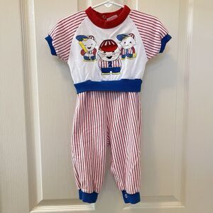 Vintage Buster Brown Baseball Jumpsuit Romper Applique USA Boys Size 12 Months